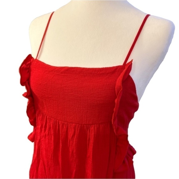 Zara Red Maxi Dress Spaghetti Straps Ruffle Detail Bow Tie Open Back Small - Picture 9 of 13